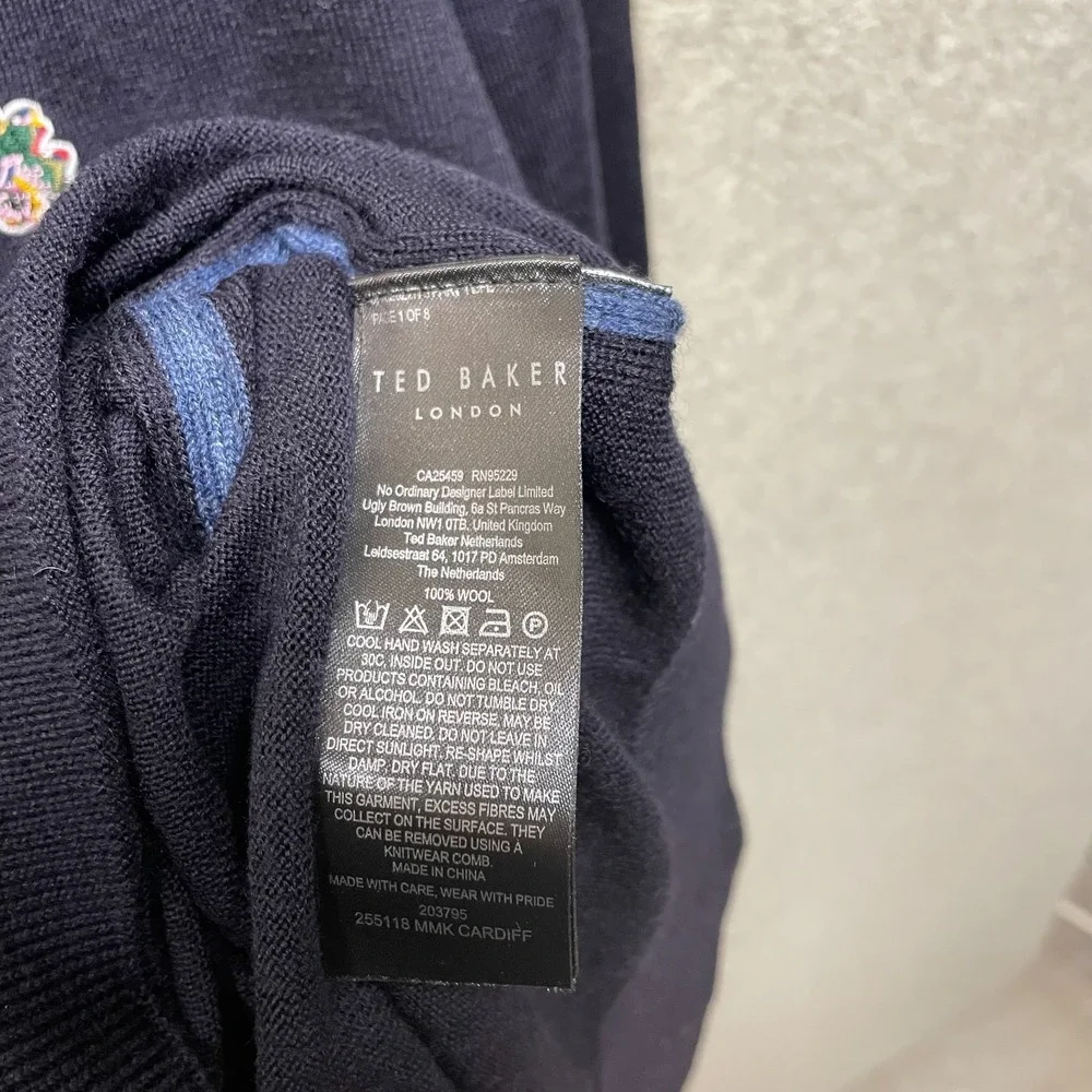 Ted Baker London Mens Pullover Sweater Navy Crew Neck Comfy Long Sleeve 6 US 2XL